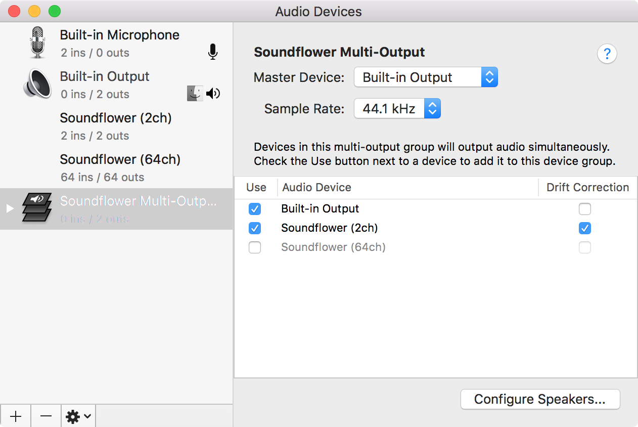 Soundflower devices visible in System Preferences