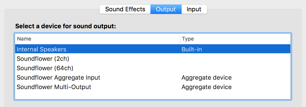 Soundflower output devices visible in System Preferences