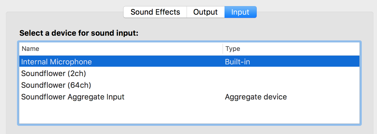 Soundflower input devices visible in System Preferences