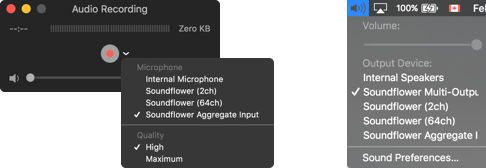 Soundflower input devices visible in System Preferences